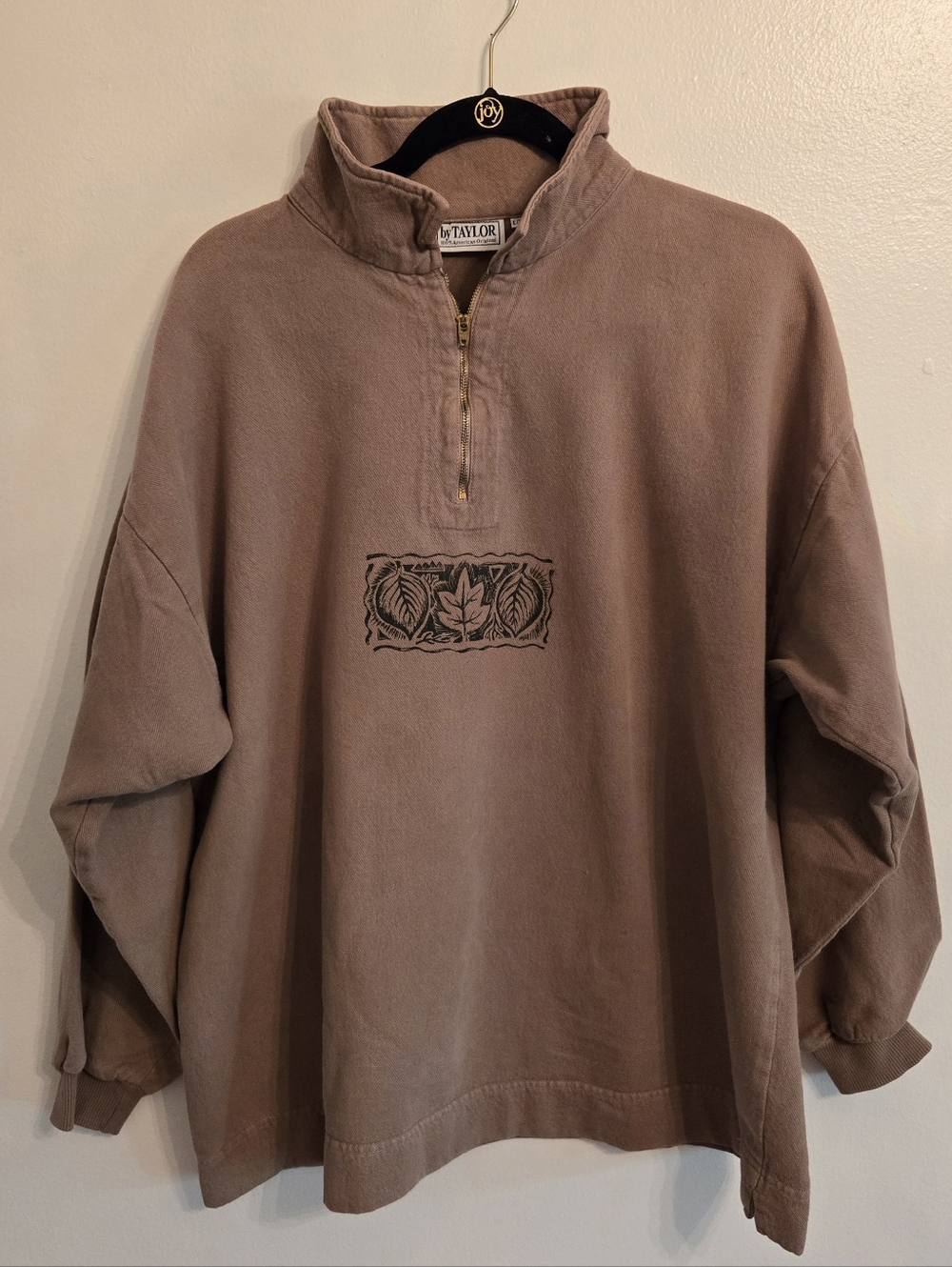 By Taylor Vintage Womens Tan 100% Cotton Quarter Zip Pull-Over Top L/XL